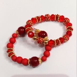 NWT Red & Gold Beaded Stretch Bracelet